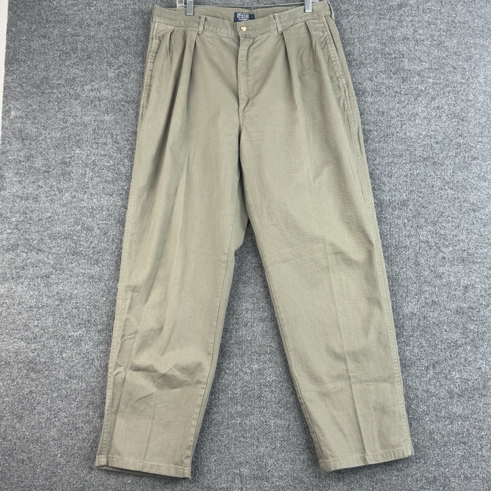 Vintage Polo Ralph Lauren Chino Pants Mens 35x34 Brown Made in USA Pleated 90s